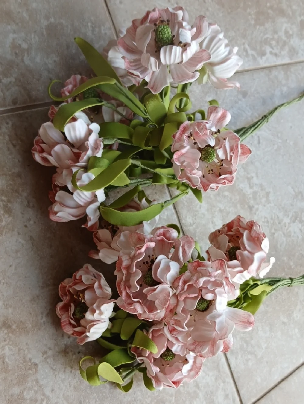 Pale Pink Faux Blossom Flower Bundles with Green Foliage
